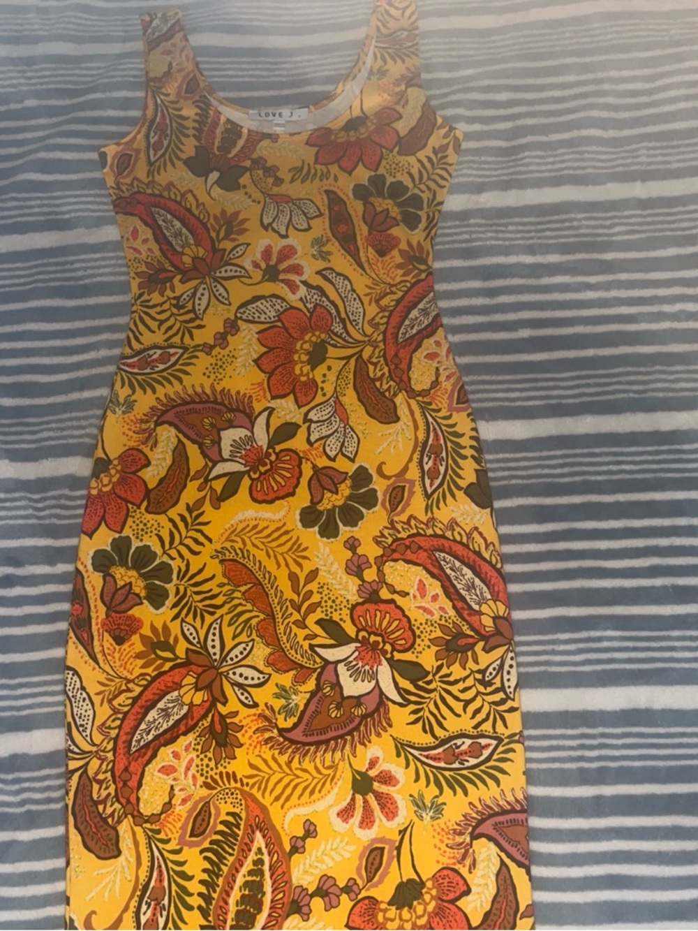 Love Yellow Paisley Floral Midi Dress with Red & Green Details